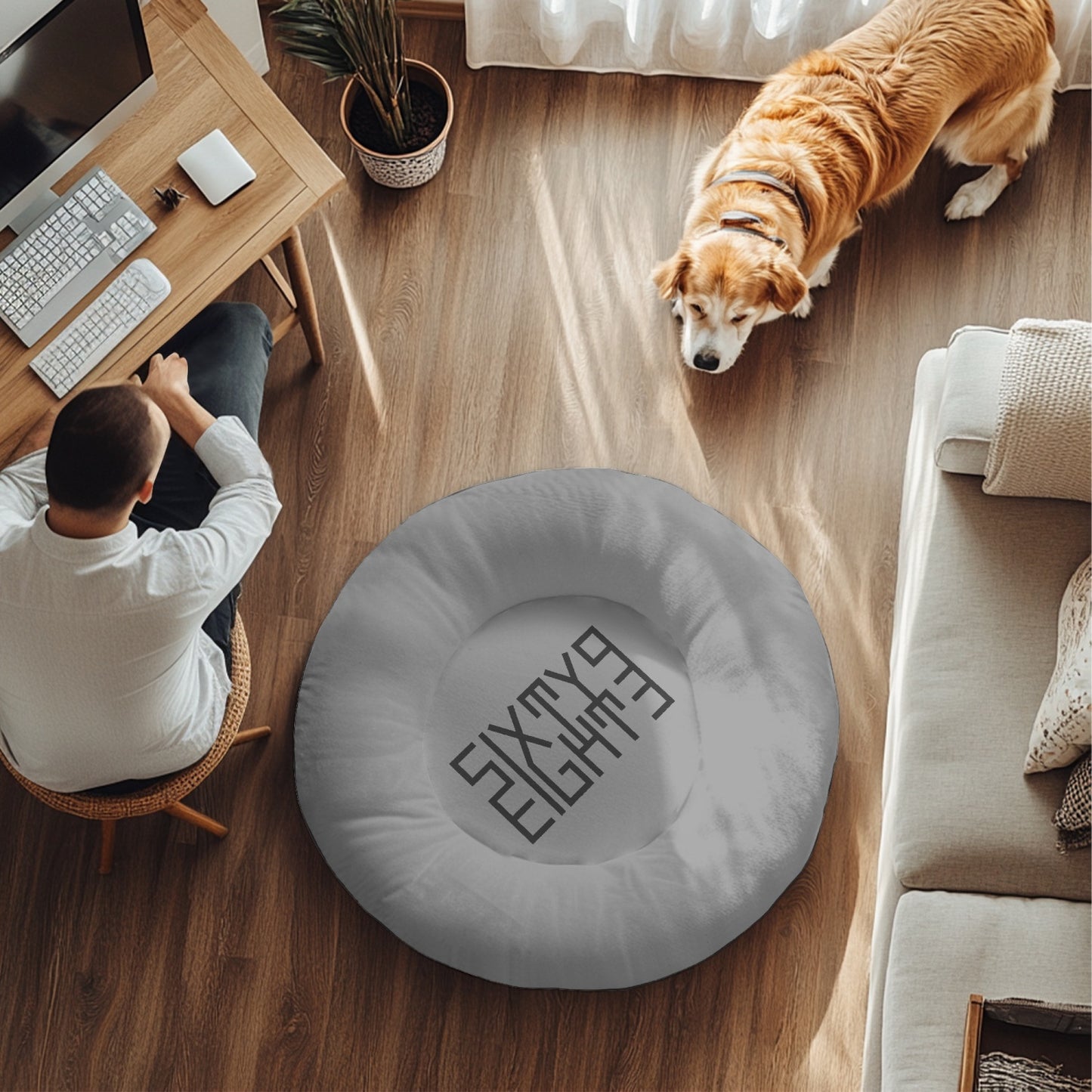 Sixty Eight 93 Logo Black Grey Round Large Size Pet Bed