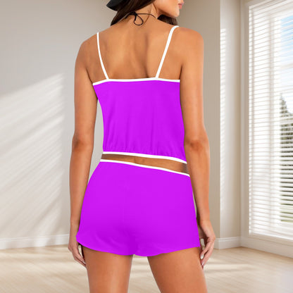 Sixty Eight 93 Logo White Grape Women's Rose Button Crop Cami Pajama Set