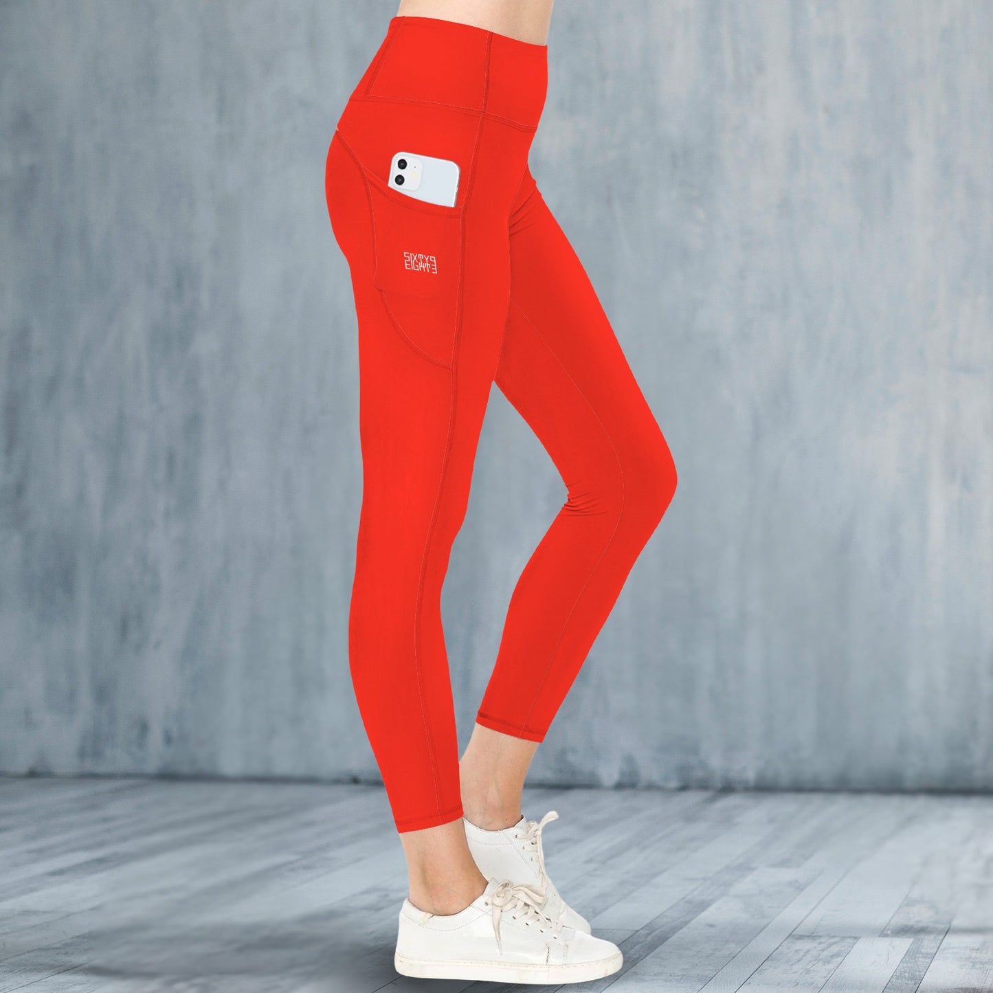 Red High Waist Pockets Leggings