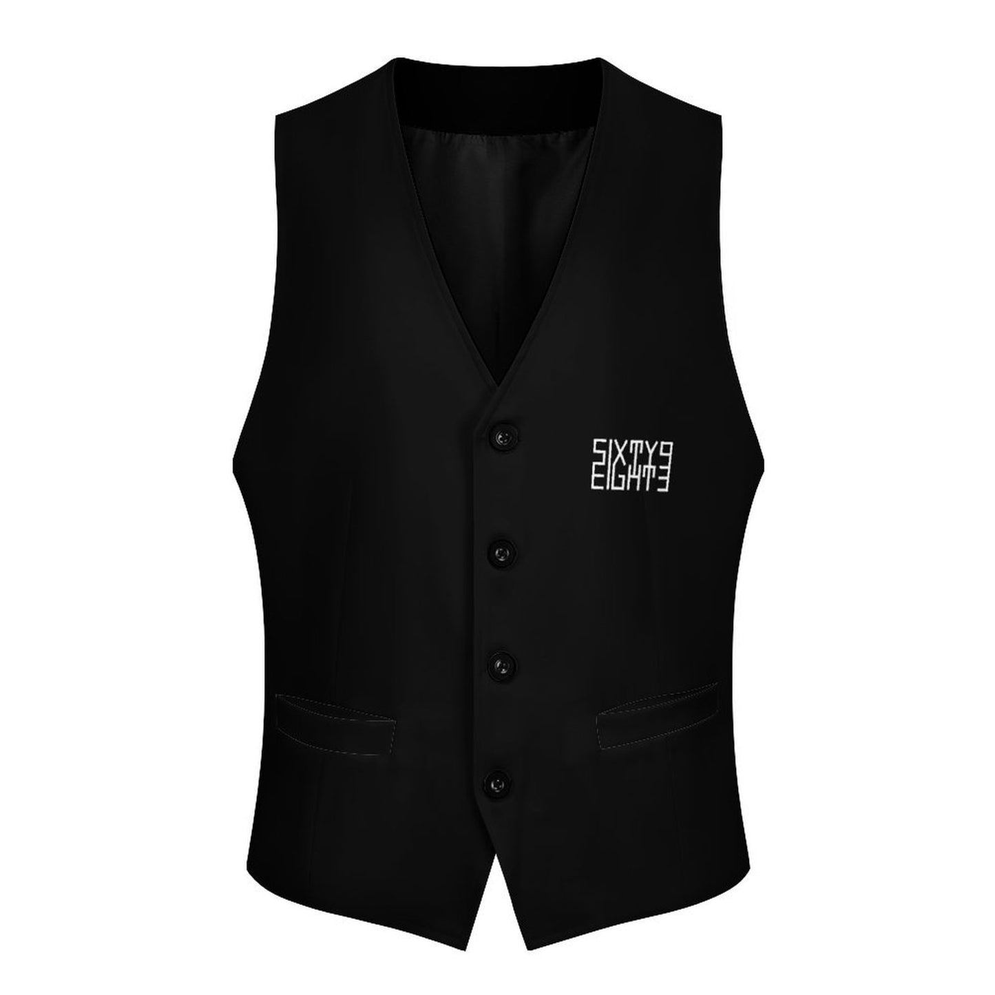 Sixty Eight 93 Logo White Black Men's Sleeveless Suit Vest