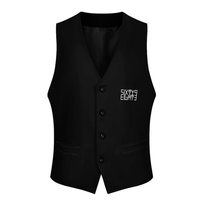 Sixty Eight 93 Logo White Black Men's Sleeveless Suit Vest