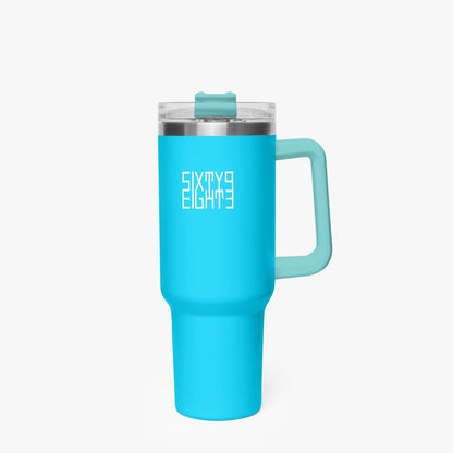 Sixty Eight 93 Logo White Aqua Blue 40oz Hydrator Tumbler Cup