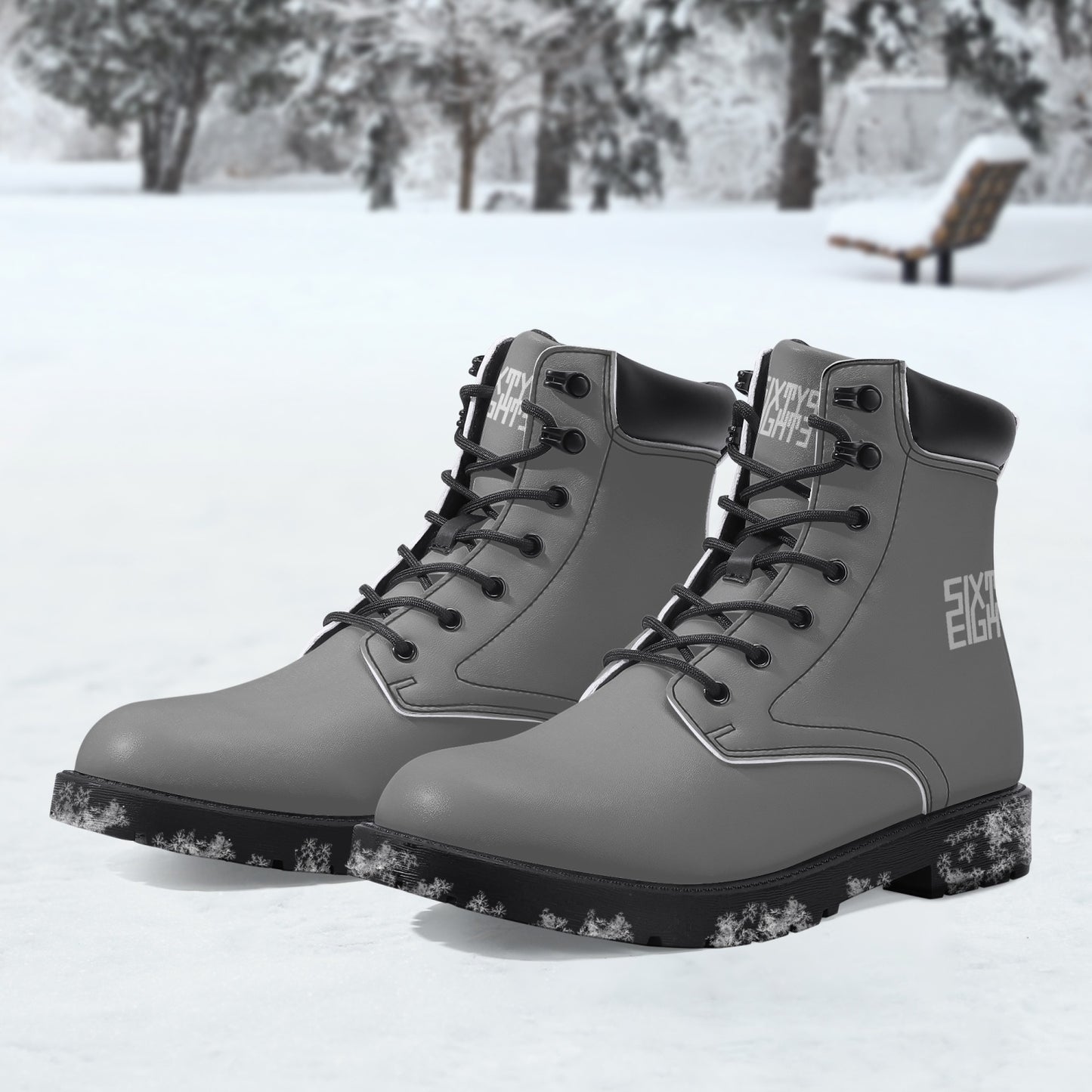 Sixty Eight 93 Logo White Grey Leather Boots