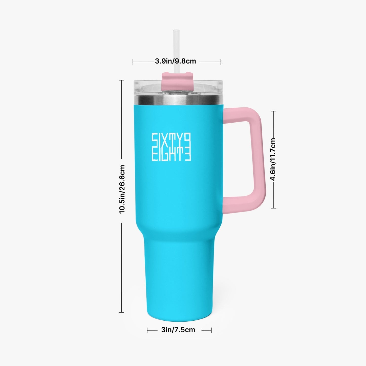 Sixty Eight 93 Logo White Aqua Blue 40oz Hydrator Tumbler Cup