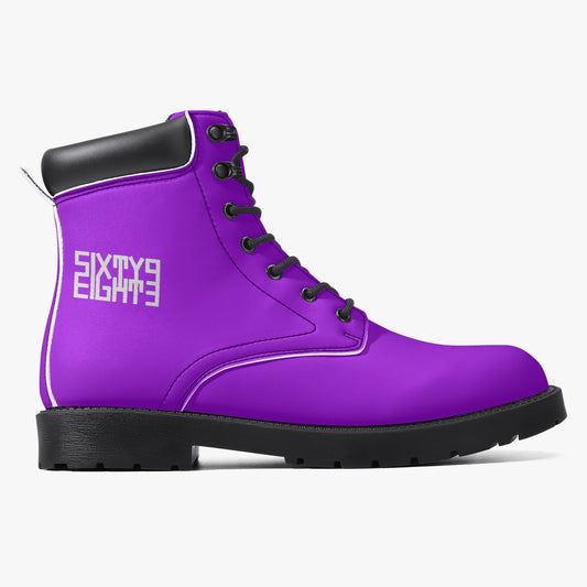 Sixty Eight 93 Logo White Purple Leather Boots