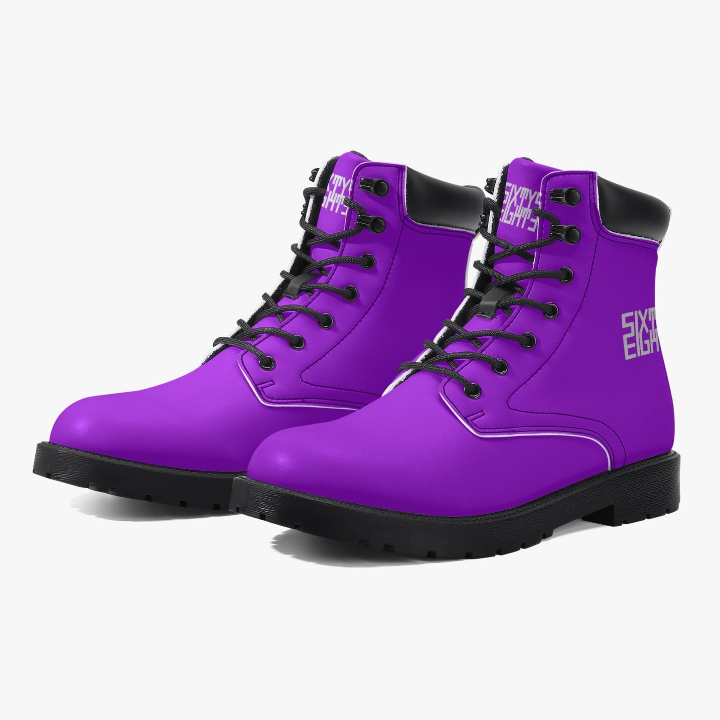 Sixty Eight 93 Logo White Purple Leather Boots