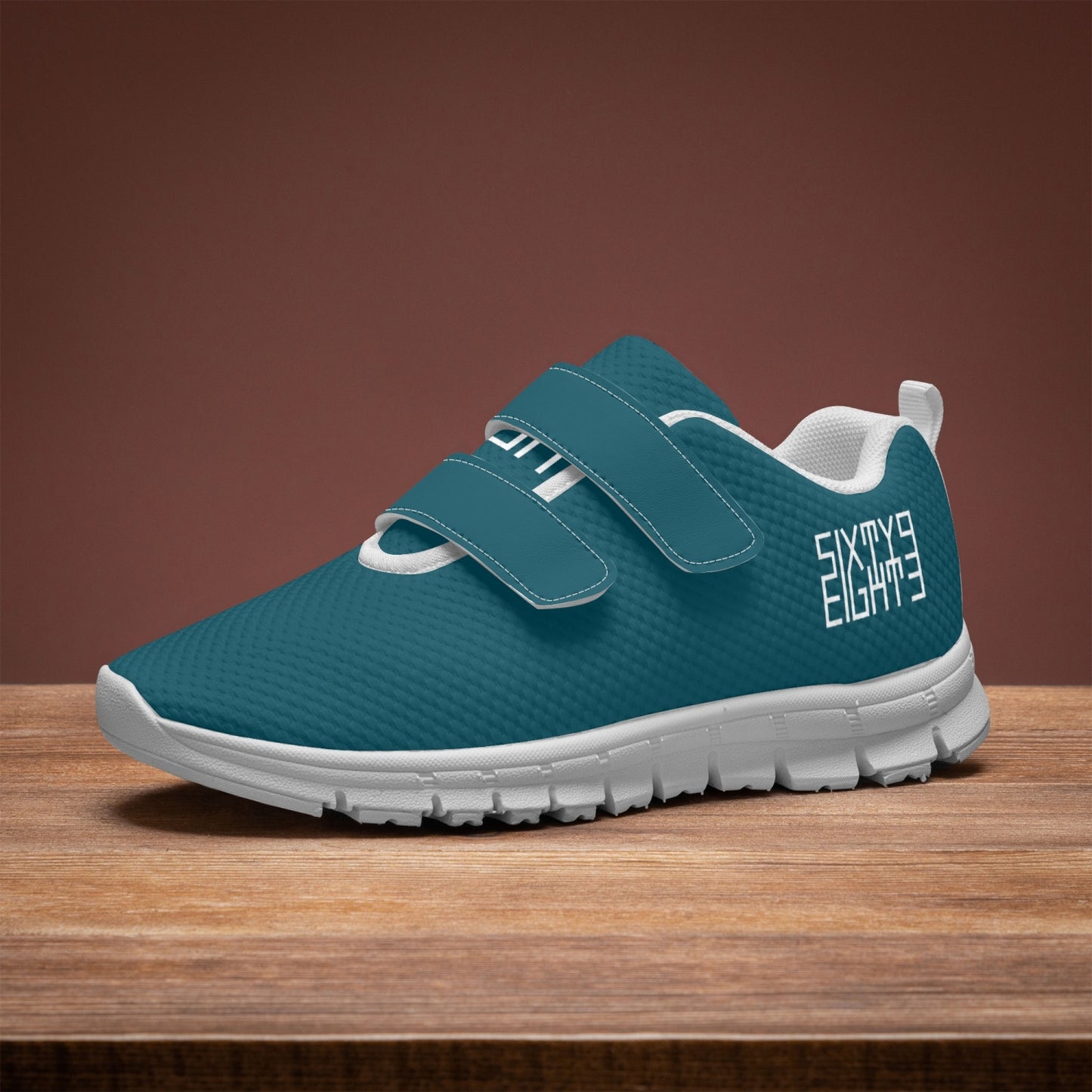 Sixty Eight 93 Logo White Dark Teal Kids Lightweight Velcro Shoe