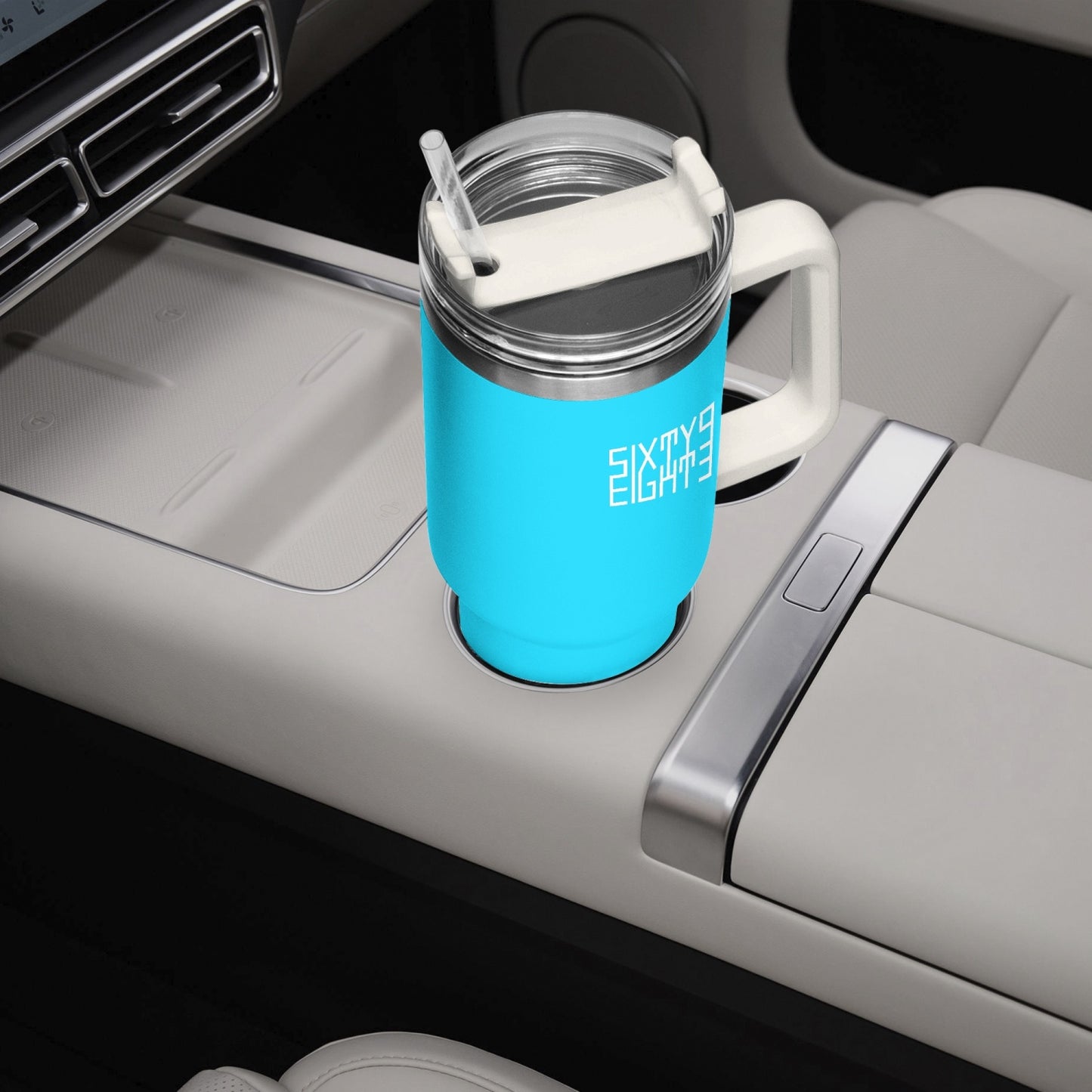 Sixty Eight 93 Logo White Aqua Blue 40oz Hydrator Tumbler Cup