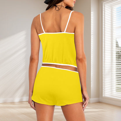 Sixty Eight 93 Logo Black Lemonade Women's Rose Button Crop Cami Pajama Set