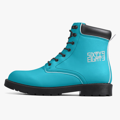 Sixty Eight Logo White Aqua Blue Leather Boots