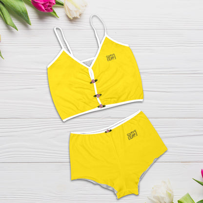 Sixty Eight 93 Logo Black Lemonade Women's Rose Button Crop Cami Pajama Set