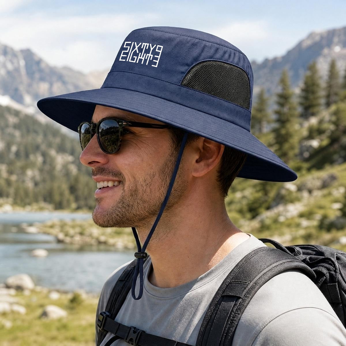 Sixty Eight 93 Logo White UPF 50+ Wide Brim Outdoor Sun Hat
