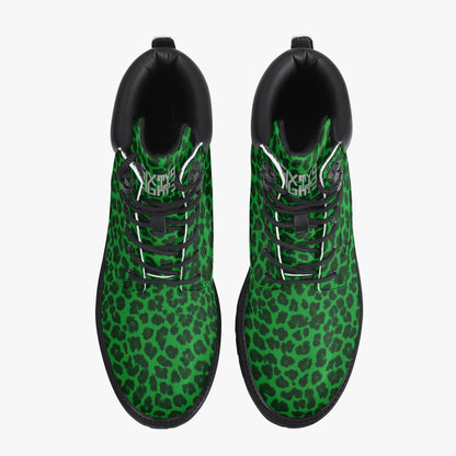 Sixty Eight 93 Logo White Cheetah Lime Green Leather Boots