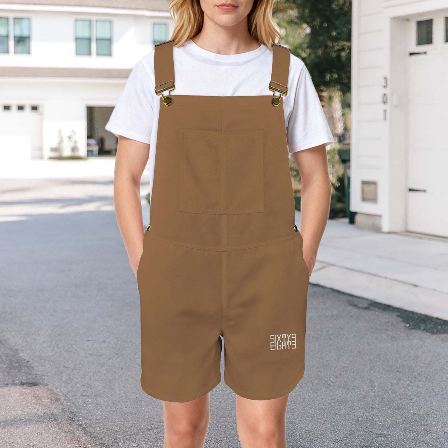 Sixty Eight 93 Logo White Chocolate Brown Overalls