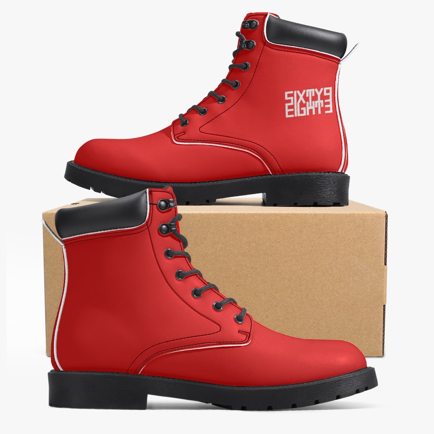 Sixty Eight 93 Logo White Red Leather Boots