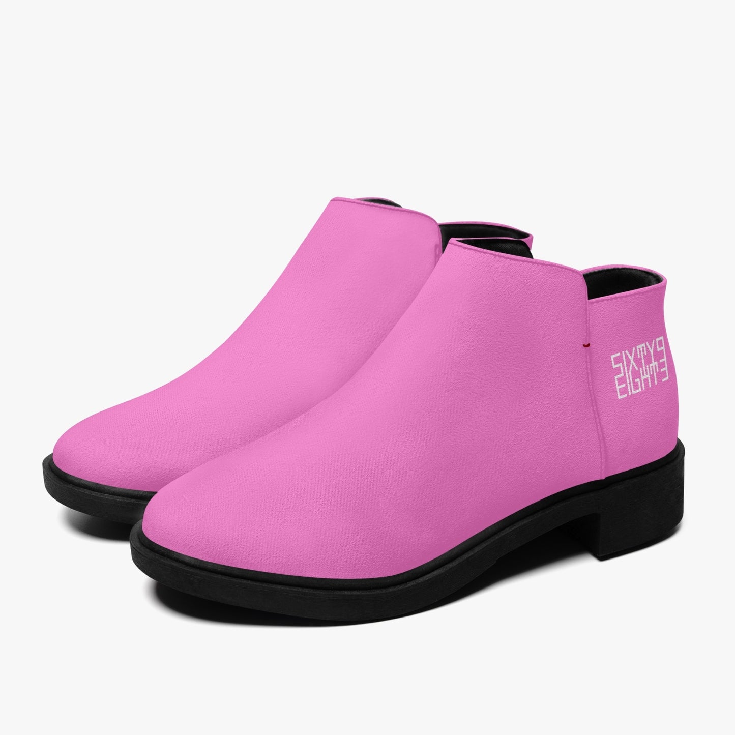 Sixty Eight 93 Logo White Pink Suede Zipper Boots