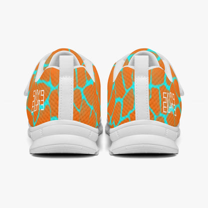 Sixty Eight 93 Logo White Boa Orange & Aqua Blue Kids Lightweight Velcro Shoe