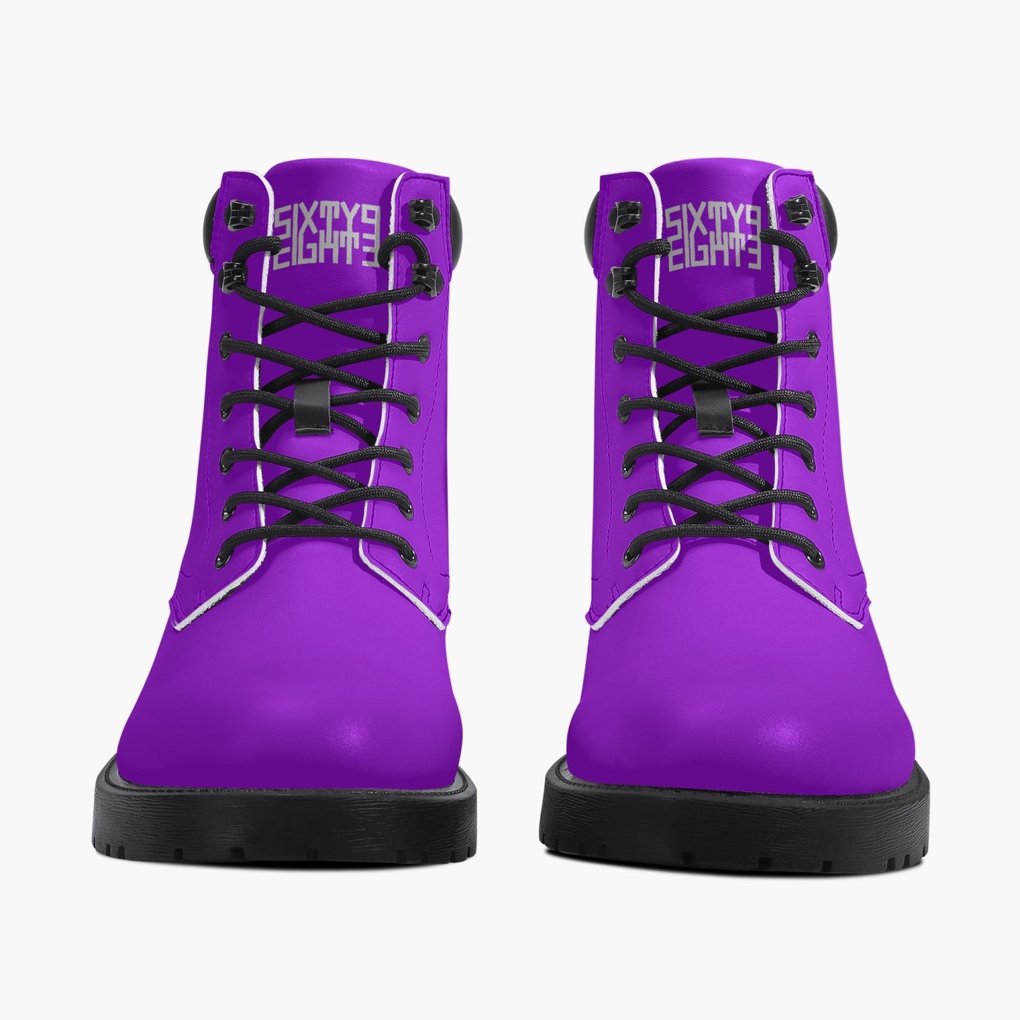 Sixty Eight 93 Logo White Purple Leather Boots