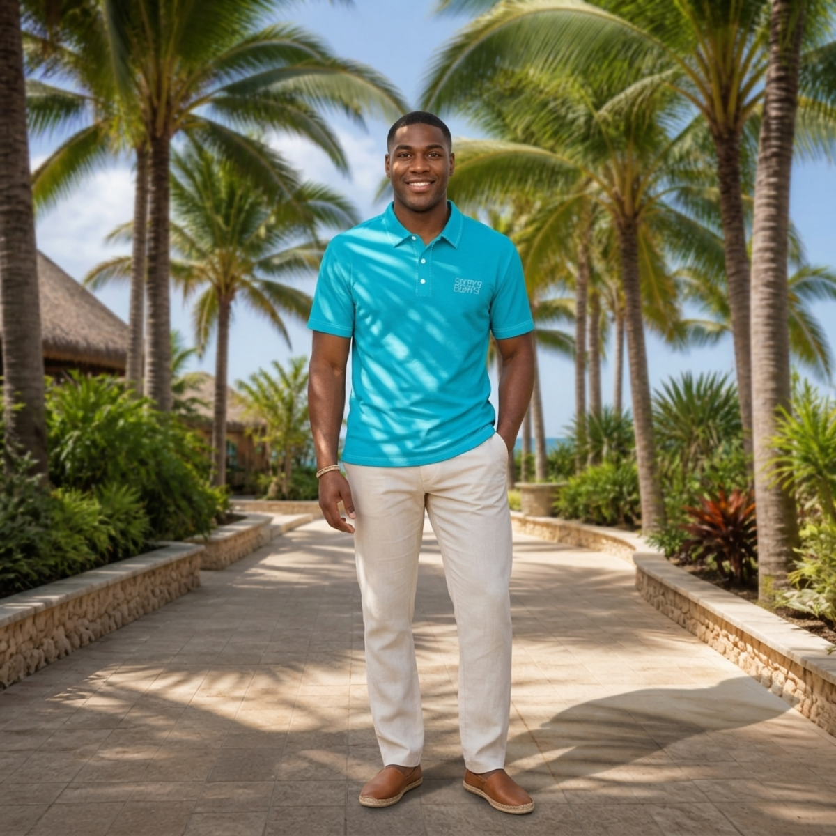Sixty Eight 93 Logo White Men's Aqua Blue Cotton Polo Shirt