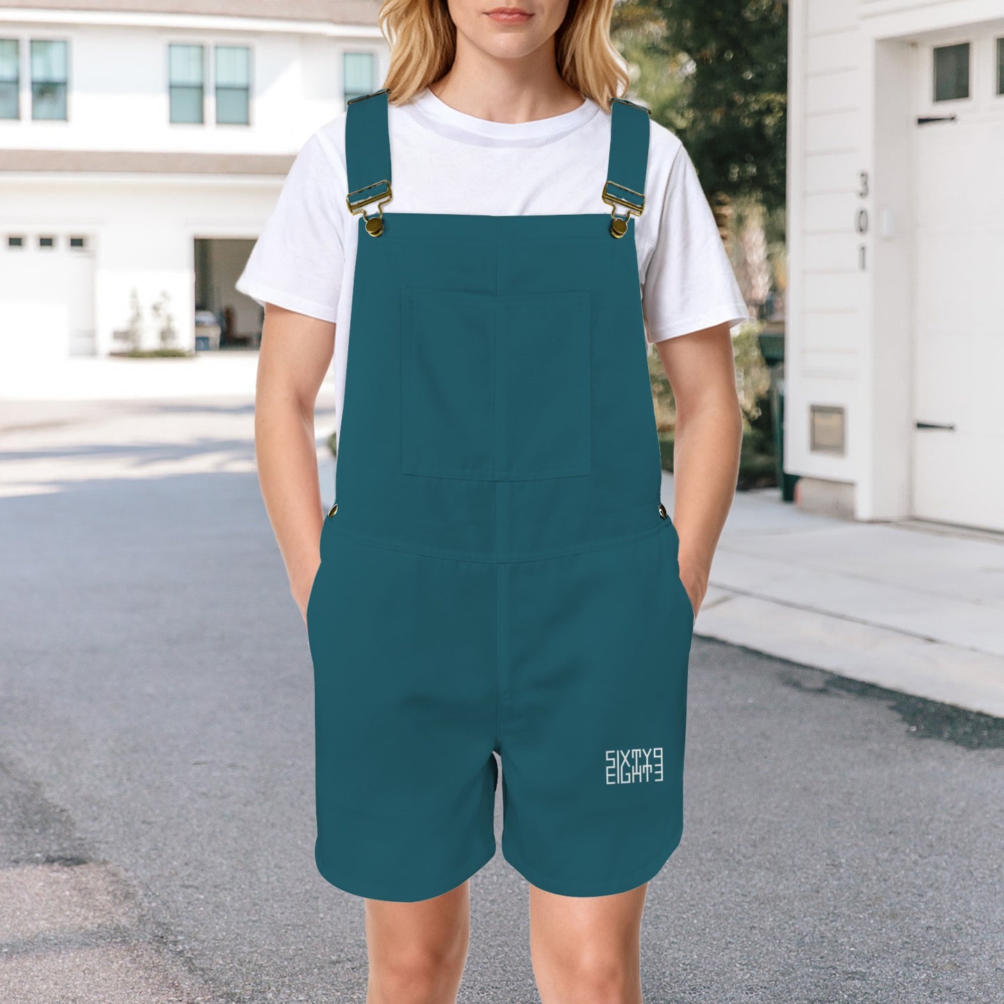 Sixty Eight 93 Logo White Dark Teal Overalls
