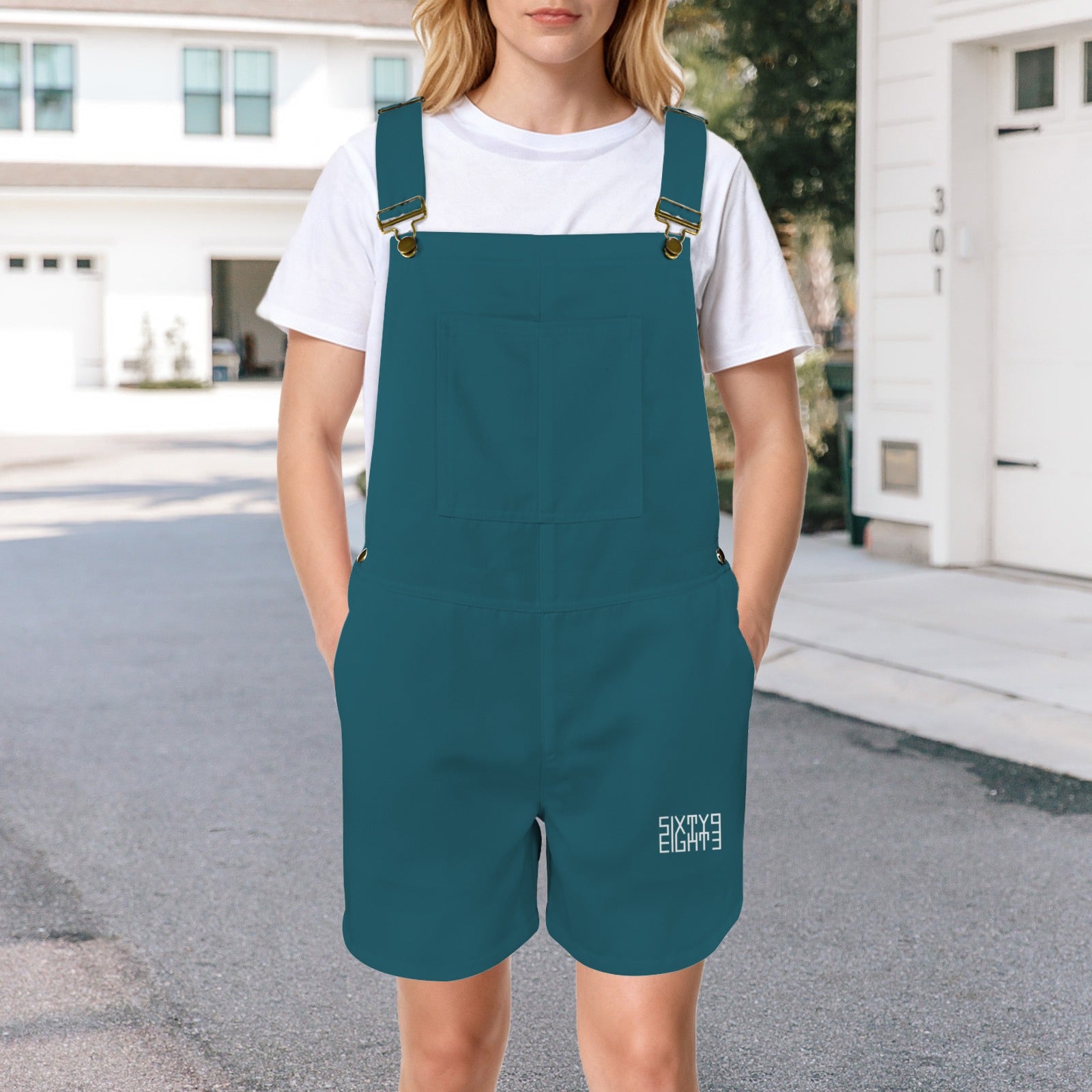 Sixty Eight 93 Logo White Dark Teal Overalls