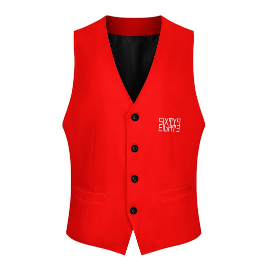 Sixty Eight 93 Logo White Red Men's Sleeveless Suit Vest