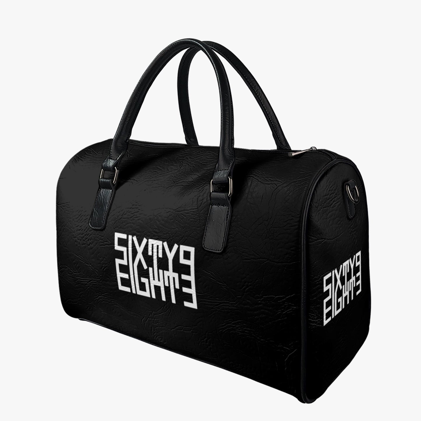Sixty Eight 93 Logo White Black Leather Portable Travel Bag