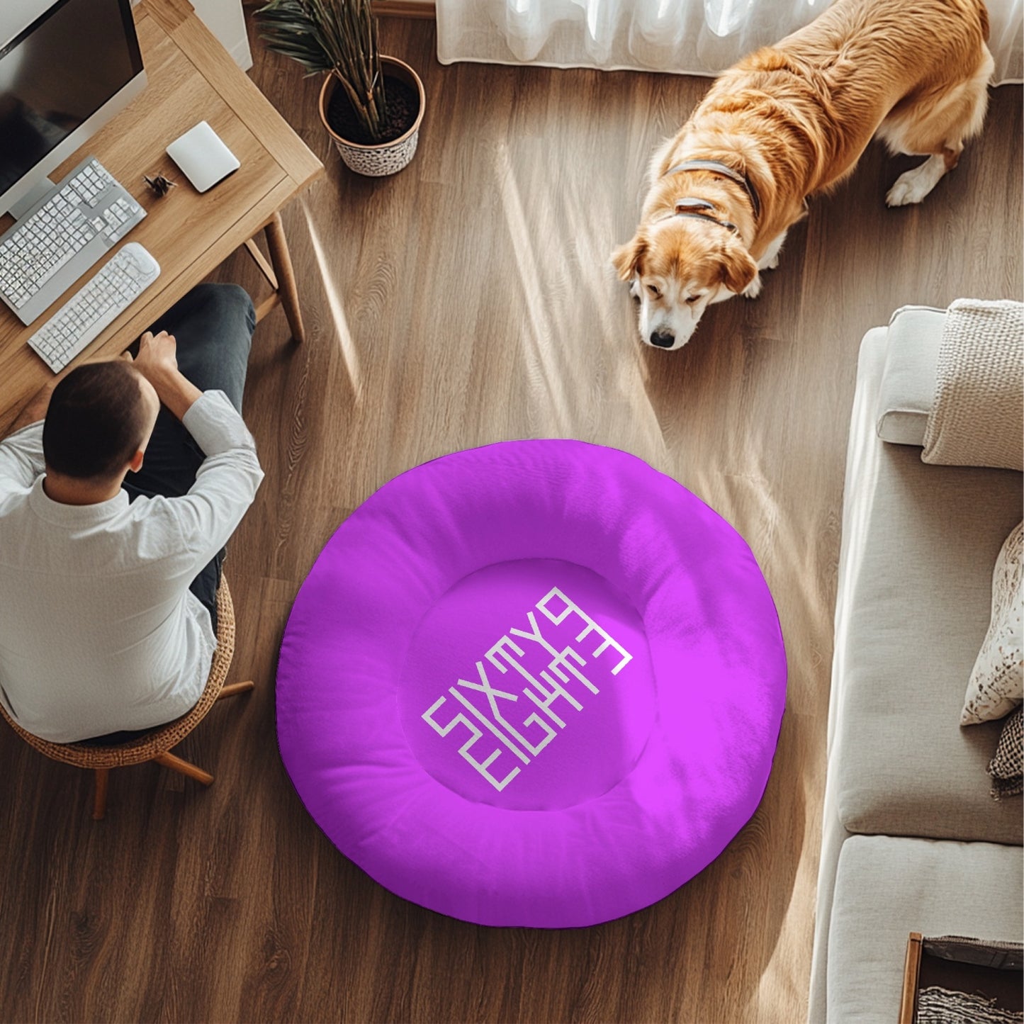 Sixty Eight 93 Logo White Grape Round Large Size Pet Bed