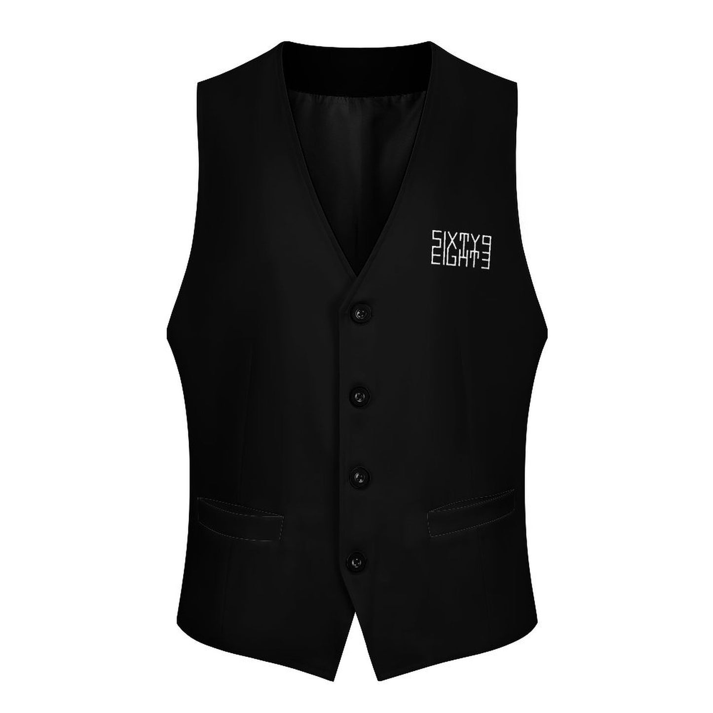 Sixty Eight 93 Logo White Black Men's Sleeveless Suit Vest