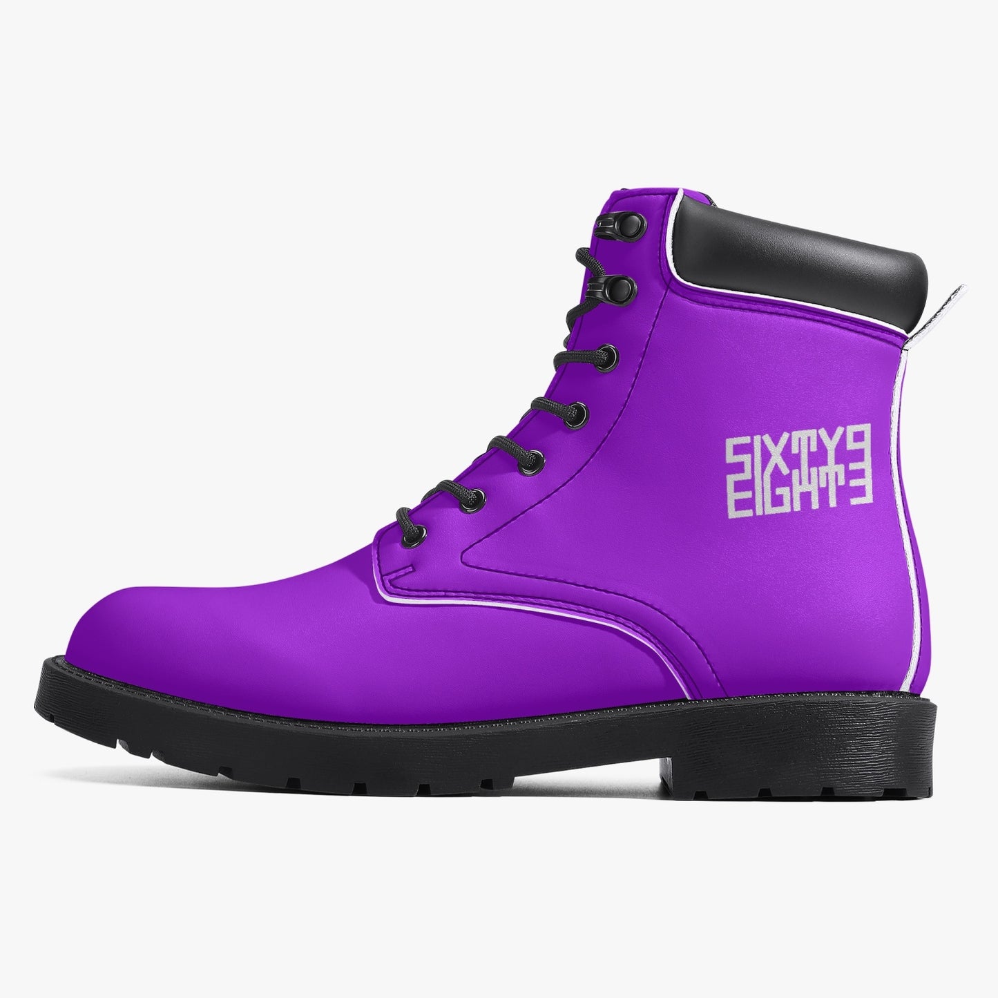 Sixty Eight 93 Logo White Purple Leather Boots