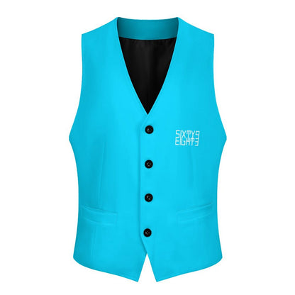 Sixty Eight 93 Logo White Aqua Blue Men's Sleeveless Suit Vest