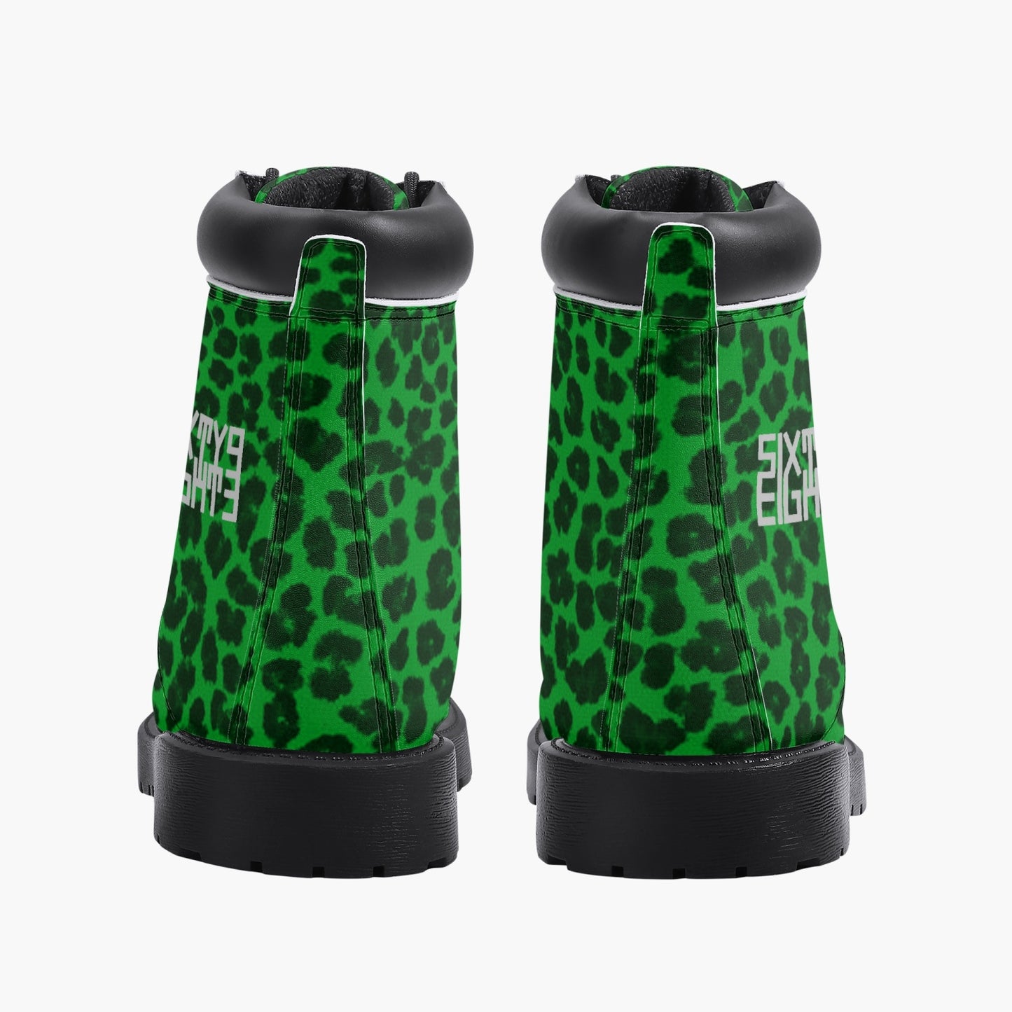 Sixty Eight 93 Logo White Cheetah Lime Green Leather Boots