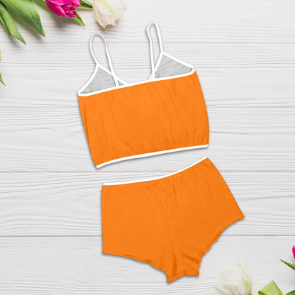 Sixty Eight 93 Logo White Orange Women's Rose Button Crop Cami Pajama Set