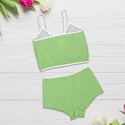 Sixty Eight 93 Logo White Pistachio Women's Rose Button Crop Cami Pajama Set