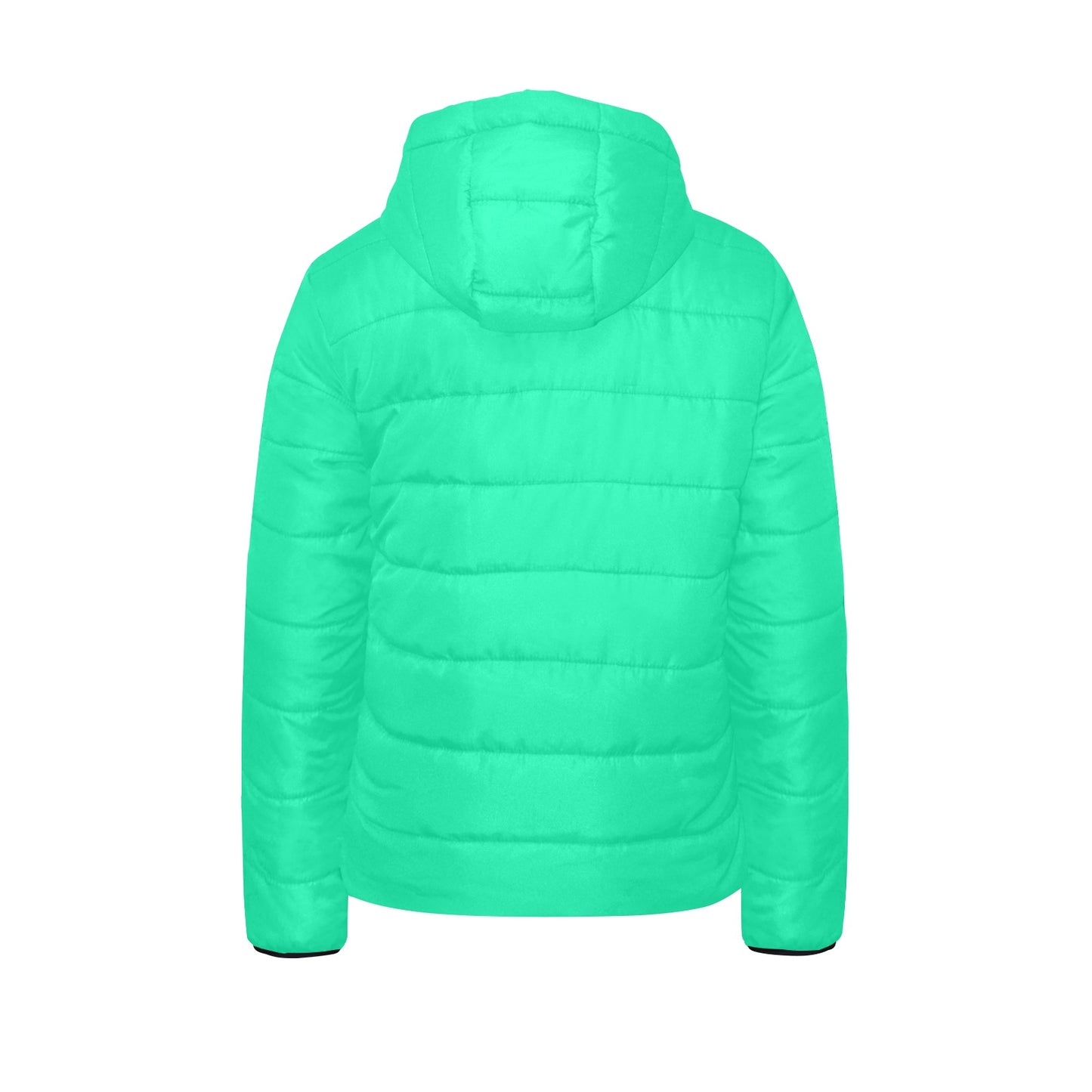 Sixty Eight 93 Logo White Sea Green Girl's Hooded Long Sleeve Cotton Padded Jacket