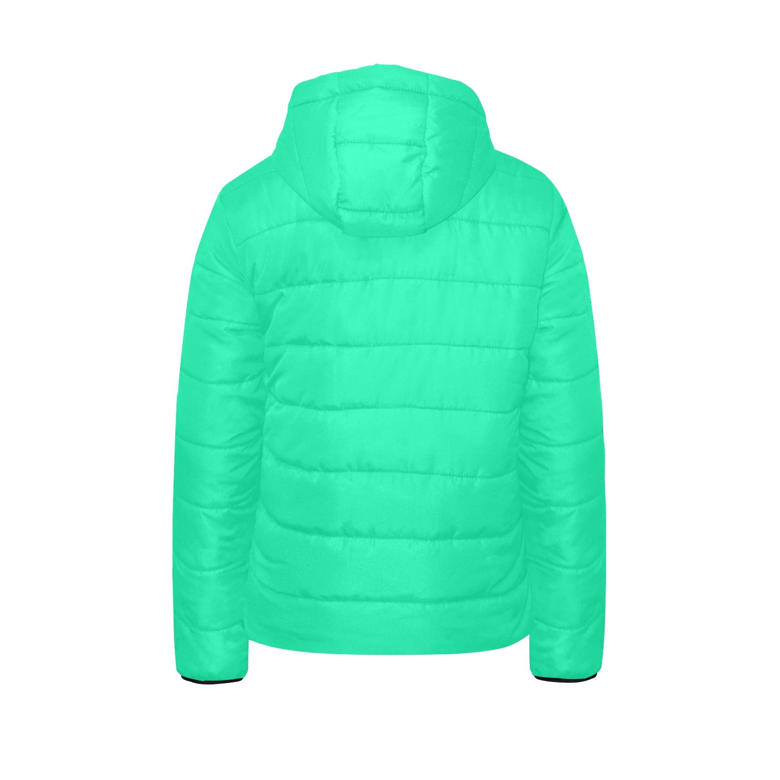 Sixty Eight 93 Logo White Sea Green Girl's Hooded Long Sleeve Cotton Padded Jacket