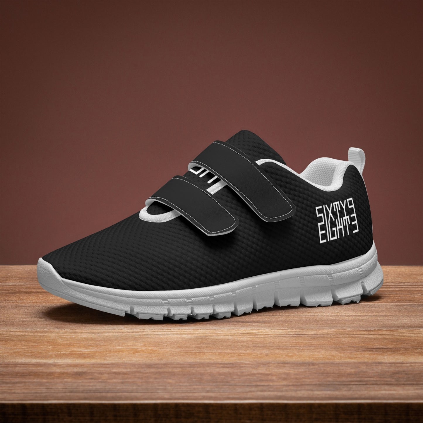 Sixty Eight 93 Logo White Black Kids Lightweight Velcro Shoe