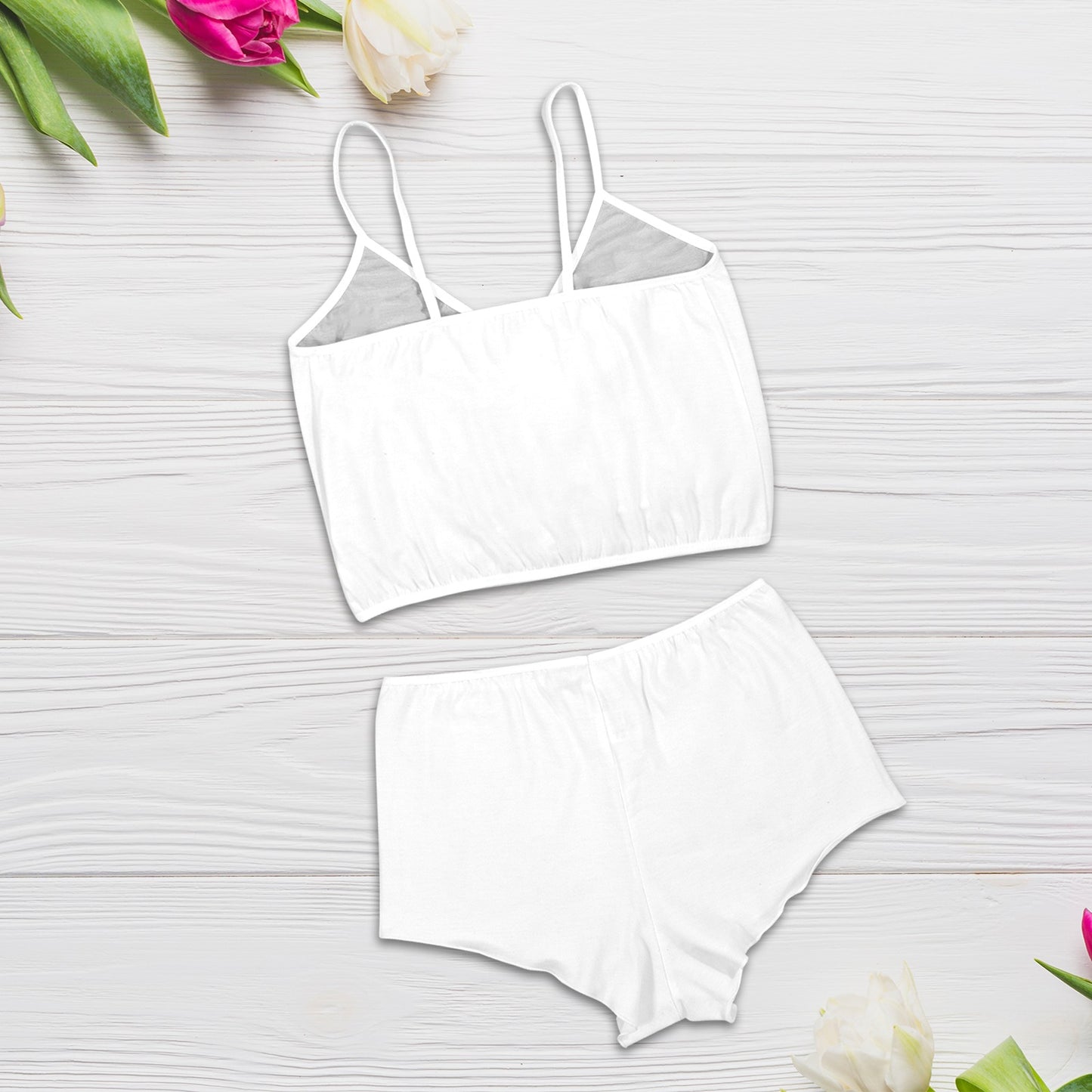 Sixty Eight 93 Logo Black White Women's Rose Button Crop Cami Pajama Set