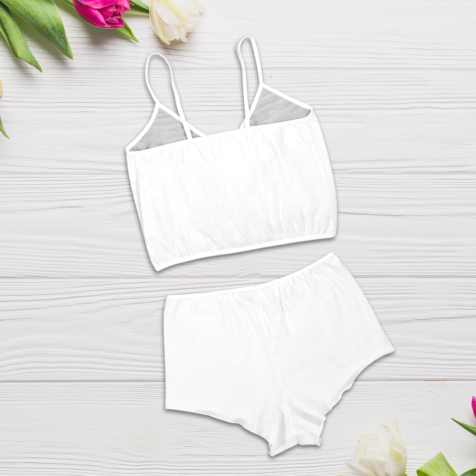 Sixty Eight 93 Logo Black White Women's Rose Button Crop Cami Pajama Set