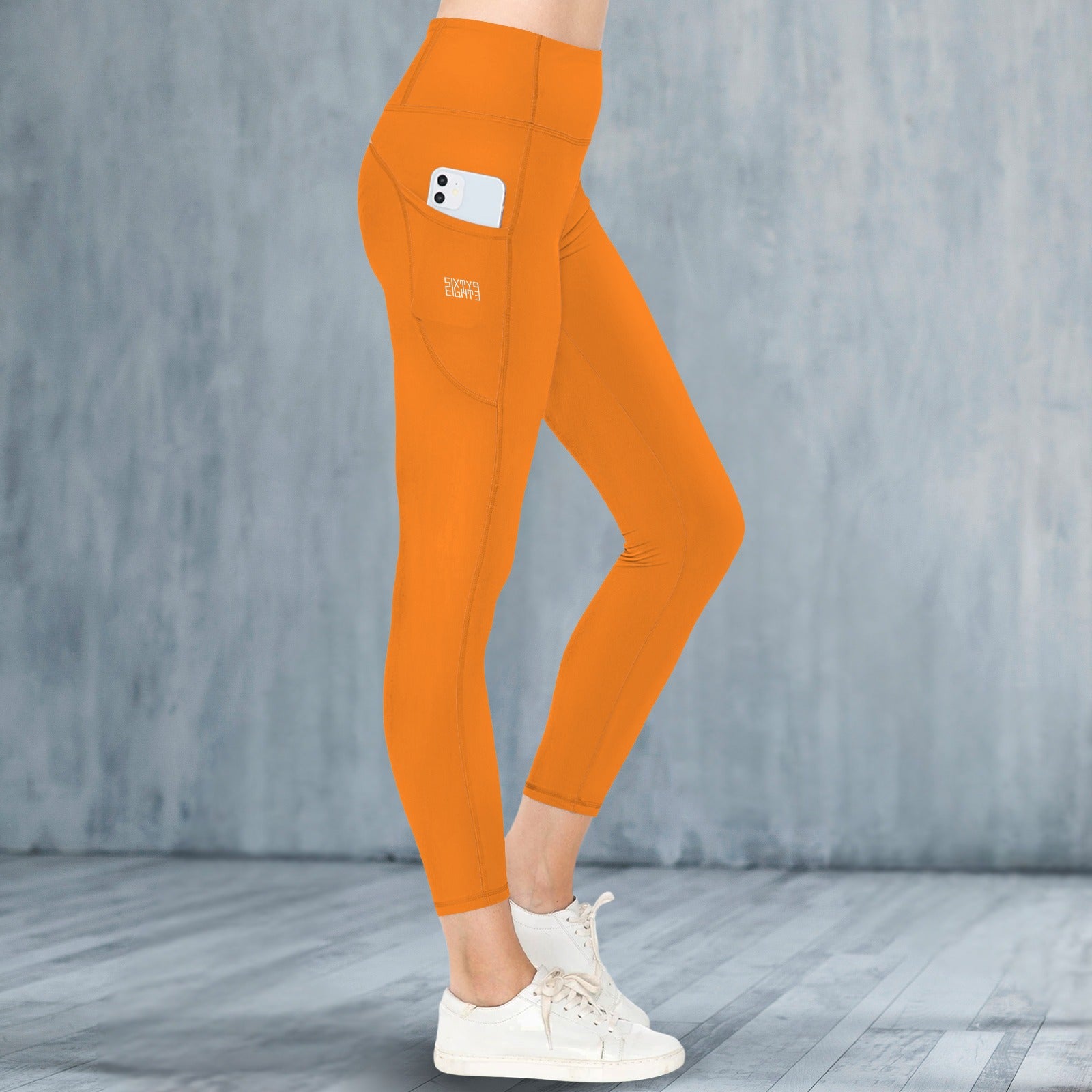 Orange High Waist Pockets Leggings