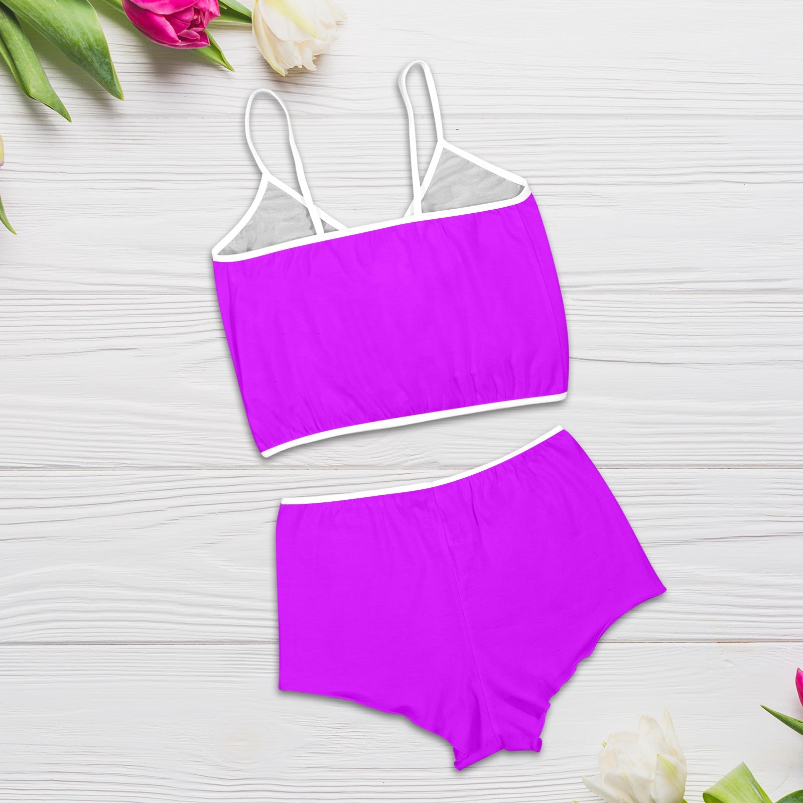 Sixty Eight 93 Logo White Grape Women's Rose Button Crop Cami Pajama Set