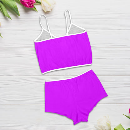 Sixty Eight 93 Logo White Grape Women's Rose Button Crop Cami Pajama Set