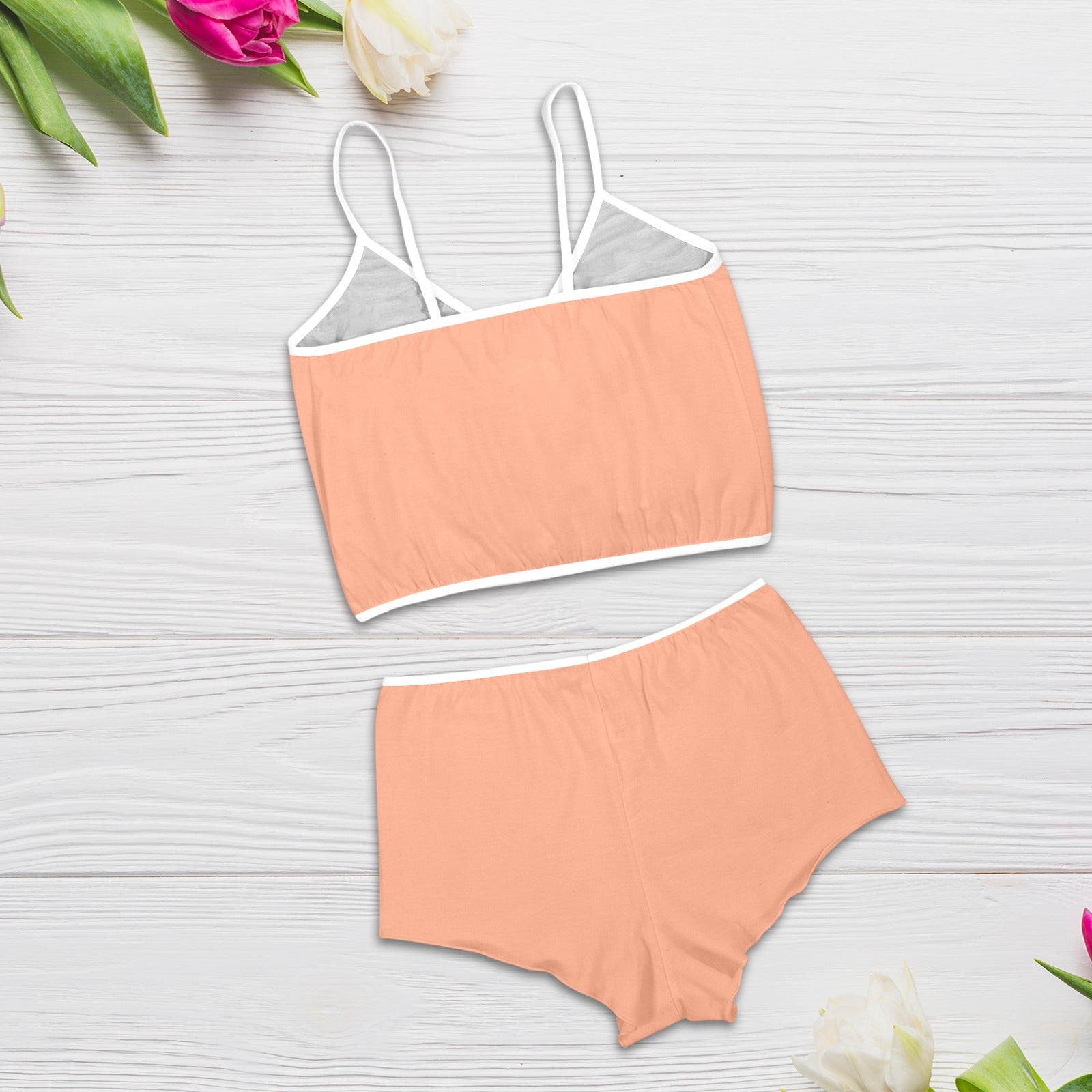 Sixty Eight 93 Logo White Peach Women's Rose Button Crop Cami Pajama Set