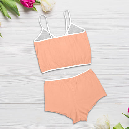 Sixty Eight 93 Logo White Peach Women's Rose Button Crop Cami Pajama Set