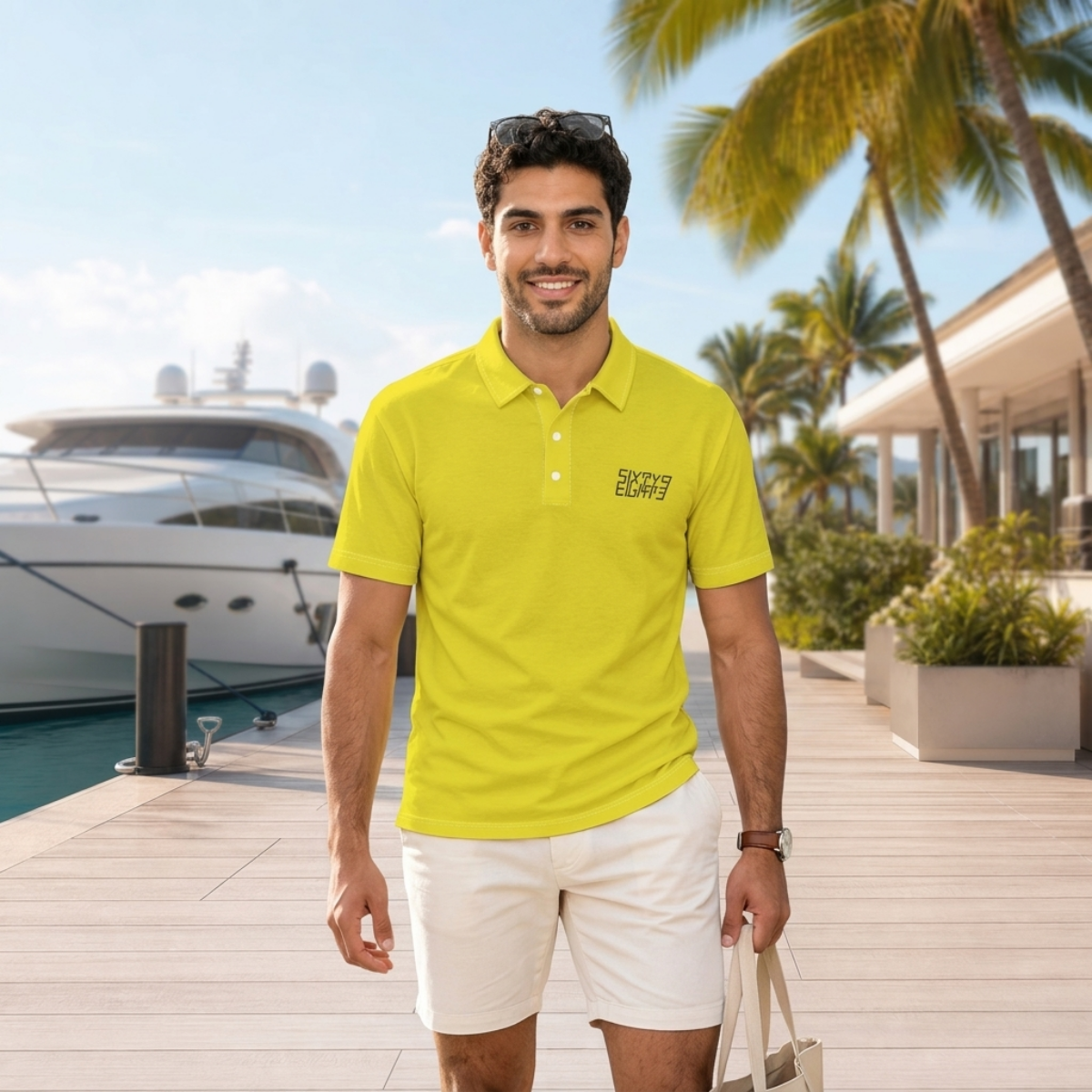 Sixty Eight 93 Logo Black Men's Lemonade Cotton Polo Shirt