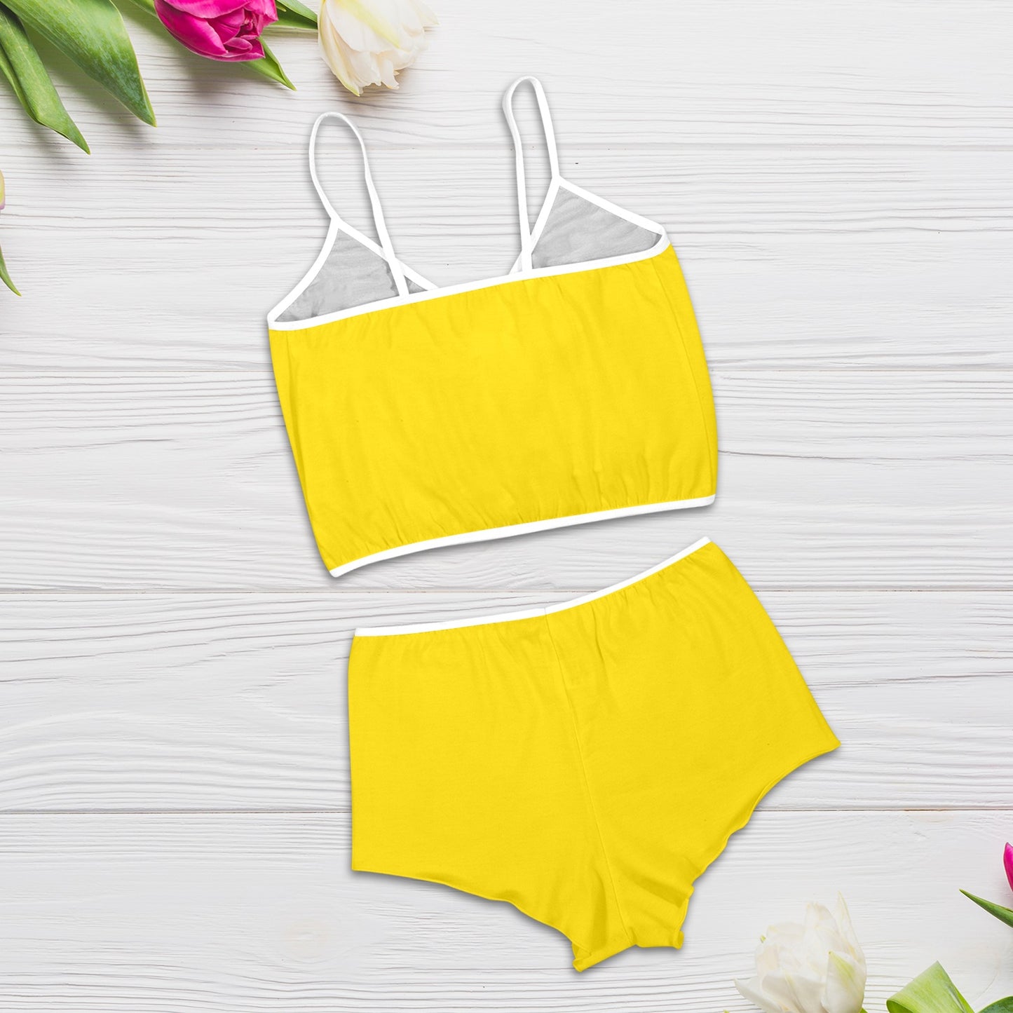 Sixty Eight 93 Logo Black Lemonade Women's Rose Button Crop Cami Pajama Set