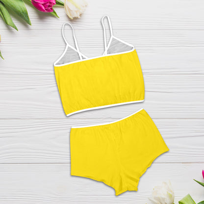 Sixty Eight 93 Logo Black Lemonade Women's Rose Button Crop Cami Pajama Set