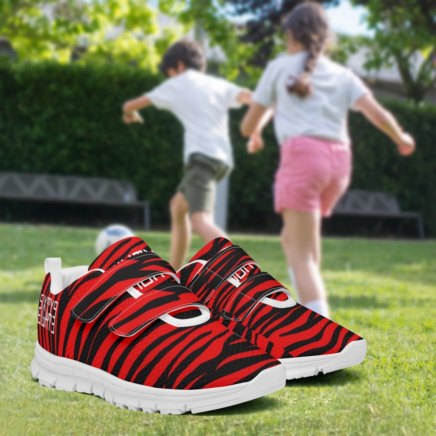 Sixty Eight 93 Logo White Zebra Red Kids Lightweight Velcro Shoe