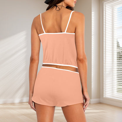 Sixty Eight 93 Logo White Peach Women's Rose Button Crop Cami Pajama Set