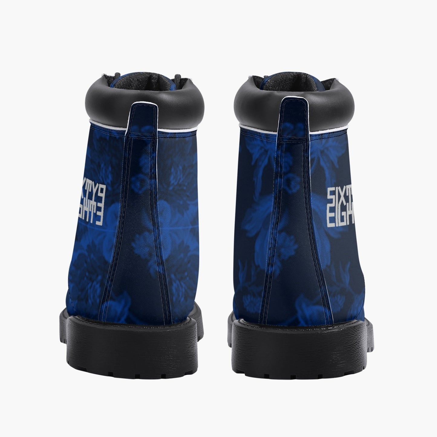 Sixty Eight 93 Logo White Floral Blue & Black Leather Boots